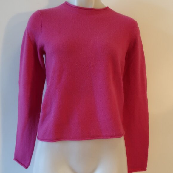 Womens Aqua Cashmere Hot Pink Crew Neck Cashmere Sweater XS - Picture 1 of 7